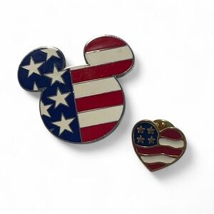Patriotic Mickey Mouse & Heart Enamel Pin Set - USA Flag